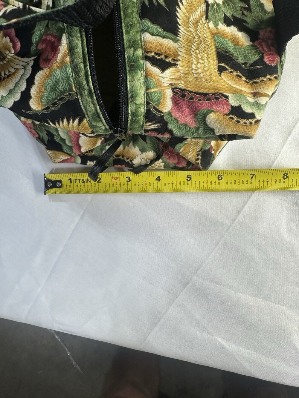 Artisan Quilted Floral Bag Asian Crane Phoenix Bird Peony Pattern Tote - Picture 8 of 8